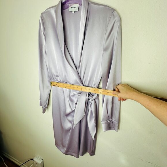 Nanushka Lilac Siwa Tech Satin Wrap Dress Asymmetrica V-Neck Concealed Snap S - Picture 14 of 16